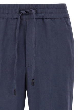 Blue Linen Casual Pants