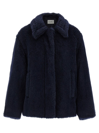 Abrigo de cuero de alpaca azul