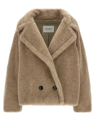 Abrigo de cuero de alpaca beige