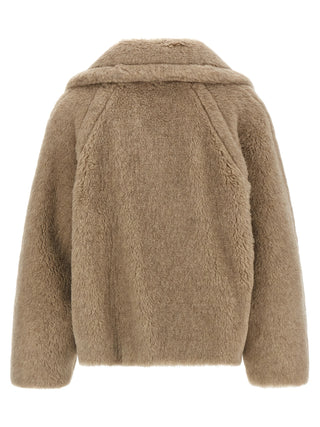 Abrigo de cuero de alpaca beige