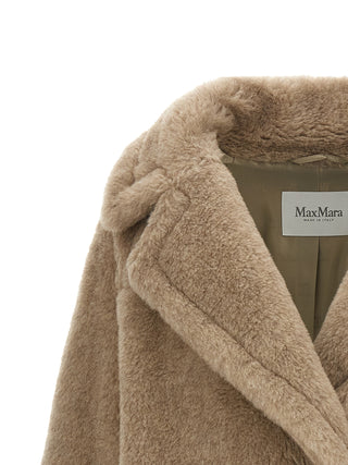Abrigo de cuero de alpaca beige