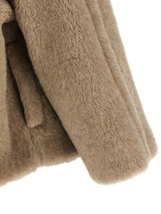 Abrigo de cuero de alpaca beige