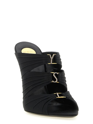 Black Viscose Stiletto Heel Sandals