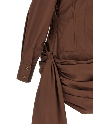 Brown Cotton Short Dress