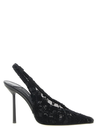 Black Cotton High Heel Pumps