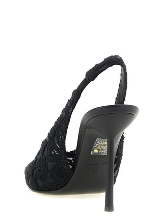 Black Cotton High Heel Pumps