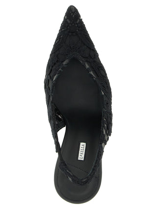 Black Cotton High Heel Pumps