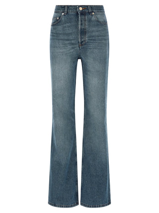Blue Cotton Flared Jeans