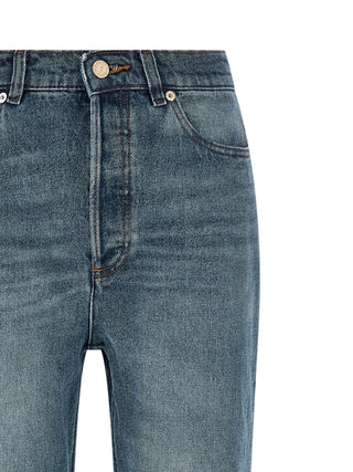 Blue Cotton Flared Jeans