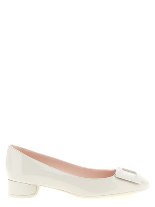 Gray Calfskin Mid Heel Pumps