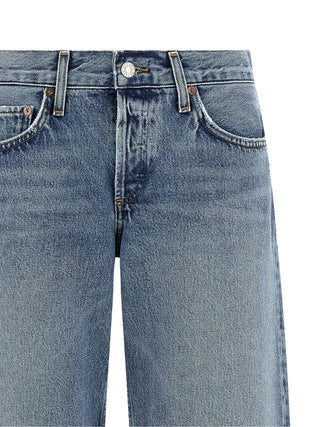 Blue Cotton Straight-Leg Jeans