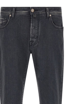 Gray Cotton Straight-Leg Jeans