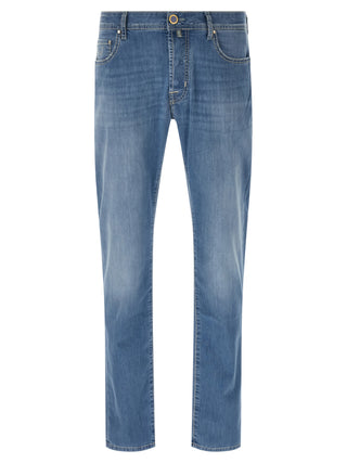 Blue Cotton Straight-Leg Jeans