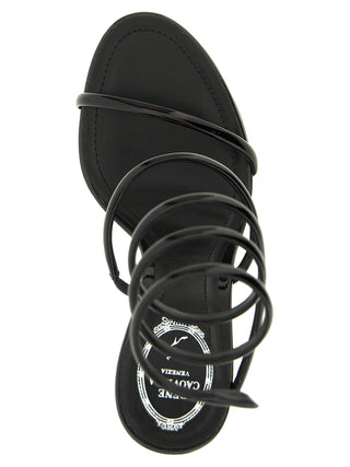Black Calfskin Stiletto Heel Sandals