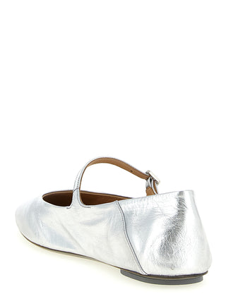 Silver Calfskin Ballet Flats