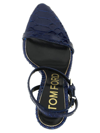 Blue Calfskin Stiletto Heel Sandals
