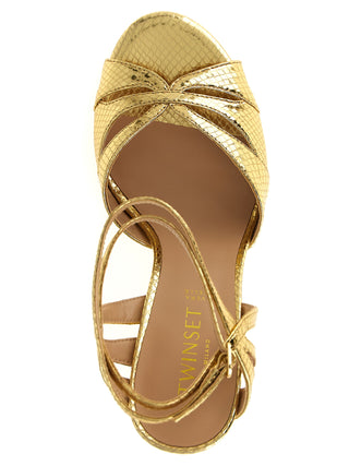Gold Leather Stiletto Heel Sandals