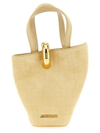 Bolso de mano de piel de becerro beige