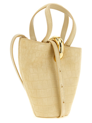 Bolso de mano de piel de becerro beige