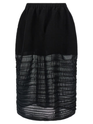 Black Polyester Midi Skirt