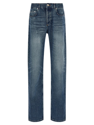 Blue Cotton Straight-Leg Jeans