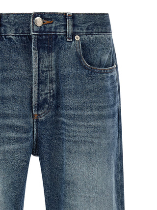 Blue Cotton Straight-Leg Jeans
