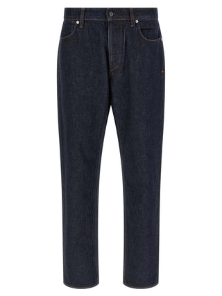 Blue Cotton Straight-Leg Jeans