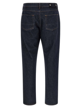 Blue Cotton Straight-Leg Jeans