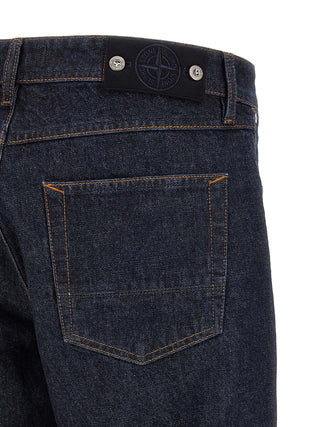 Blue Cotton Straight-Leg Jeans