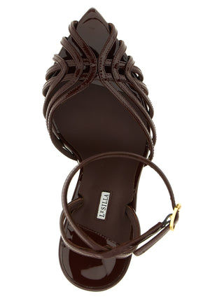 Brown Calfskin Stiletto Heel Sandals