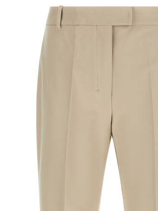 Beige Cotton Cropped Pants