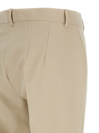 Beige Cotton Cropped Pants