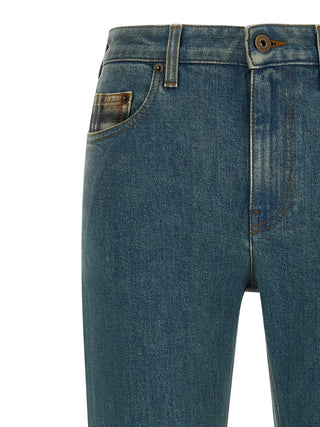 Blue Cotton Straight-Leg Jeans