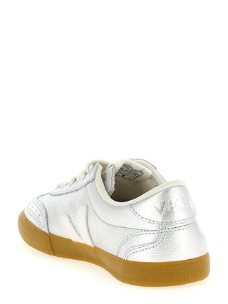 Silver Genuine Leather Sneakers