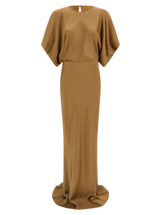 Beige Polyester Long Dress