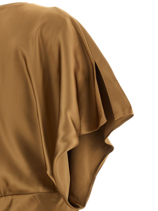 Beige Polyester Long Dress