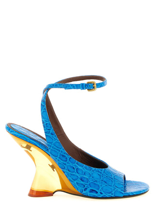 Blue Calfskin Wedge Sandals