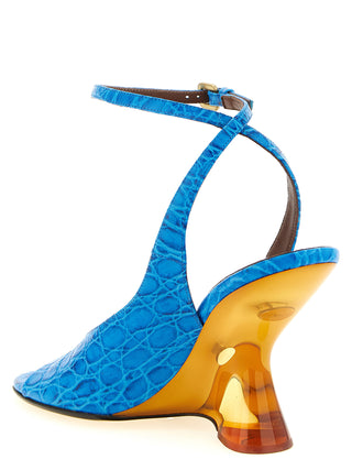 Blue Calfskin Wedge Sandals