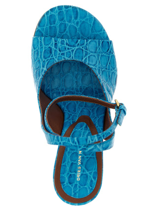 Blue Calfskin Wedge Sandals