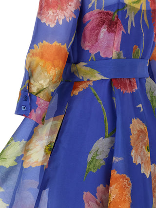 Vestido largo de seda azul
