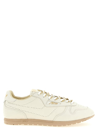 Beige Cowhide Low Top Sneakers