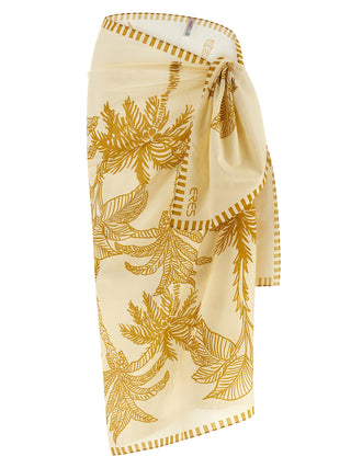Beige Cotton Midi Skirt