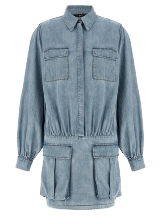 Blue Cotton Short Dress