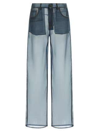 Blue Silk Casual Pants