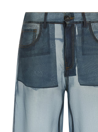Blue Silk Casual Pants