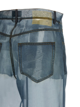 Blue Silk Casual Pants