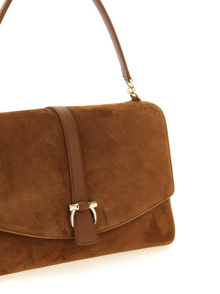 Bolso de hombro marrón de piel de cabra