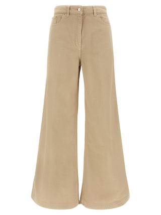 Beige Cotton Flared Pants