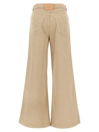 Beige Cotton Flared Pants