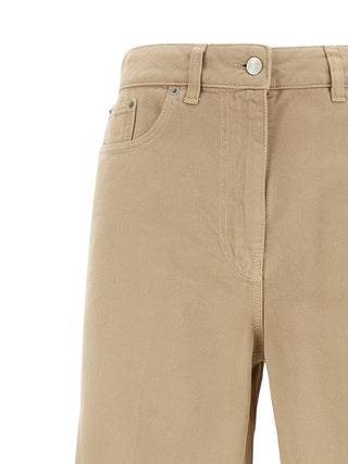 Beige Cotton Flared Pants